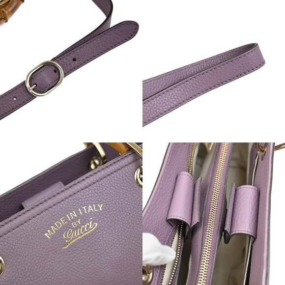 GUCCI Logos Bamboo Shopper 2Way Hand Shoulder Bag Purple Gold Italy 76FB780 - Picture 10 of 14